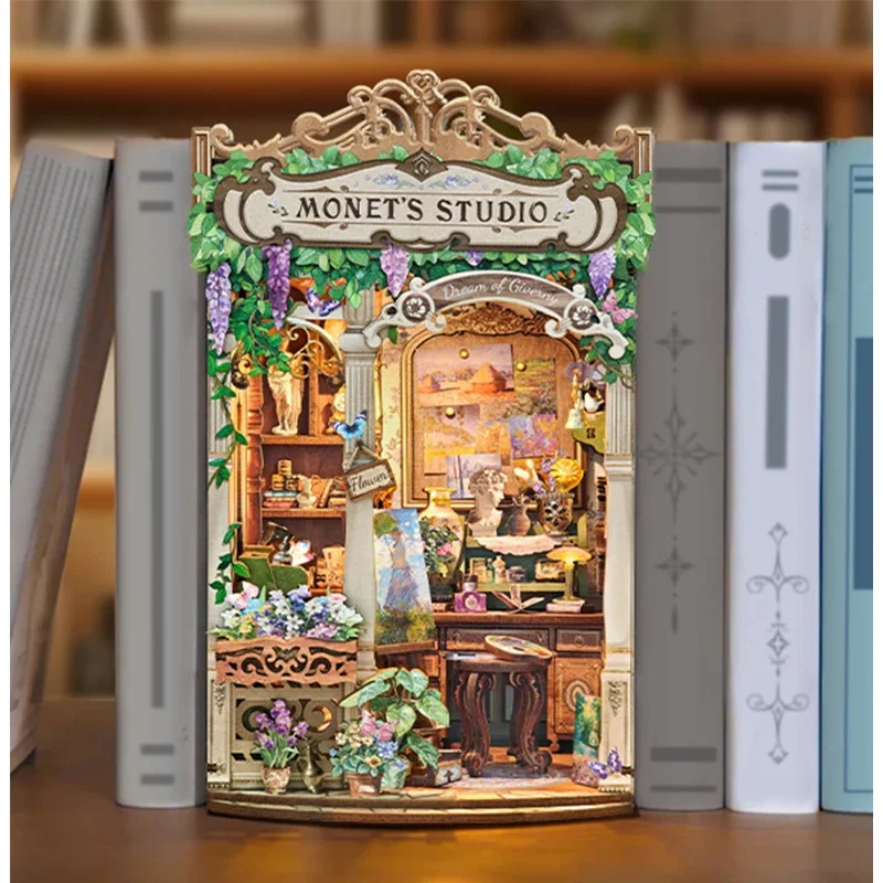 رف كتب خشبي على شكل استوديو مو - مراجعة Diy Wooden Book Nook Kit Shelf Insert وسعره